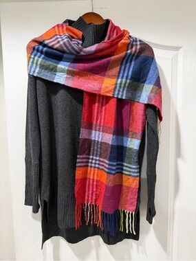 Plaid Pattern Cashmere And Viscose Italian Scarf